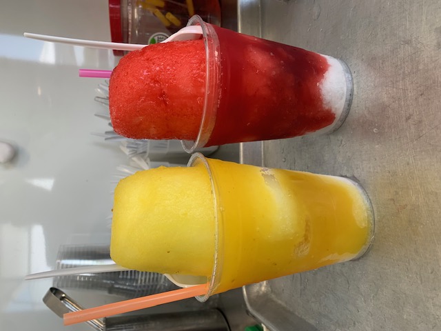 Mango and strawberry shaved ice cups